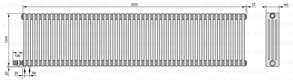 Схема (чертеж) Радиатор Arbonia 4120/50 №69 твн